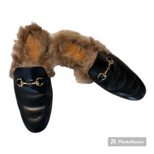 Gucci Princetown Fur Lined Mule Black Horsebit Lo… - image 1